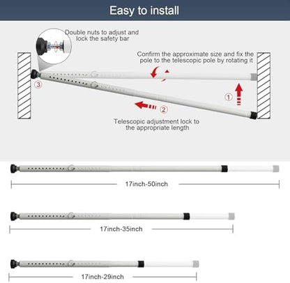DIIG Sliding Door Security Bar，17.7-50.5inch Adjustable Locking Window Safety Bar with Rubber Tips,Diameter 1inch Window Security Bar for Home Apartment Travel (White)