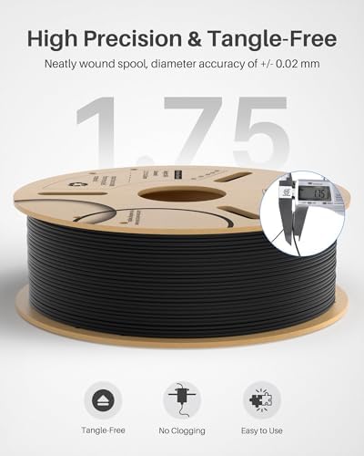 ELEGOO Carbon Fiber PLA Filament 1.75mm Black 1KG, PLA-CF Strong 3D Printer Filament Dimensional Accuracy +/- 0.02mm, 1kg Cardboard Spool(2.2lbs) Fits for Most FDM 3D Printers
