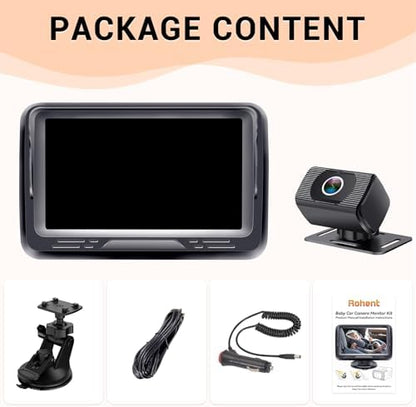 Rohent Baby Car Camera HD 1080P - Rear-Facing Infant Monitor with Night Vision Car Camera for Baby 150° Wide-Angle Lens Anti-Glare Screen Easy Install 360° Adjustable Display