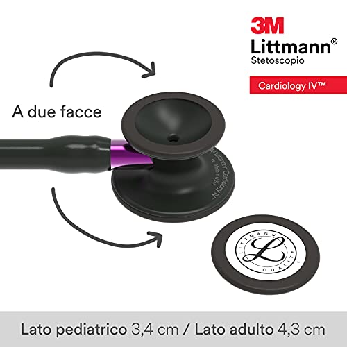 3M Littmann Cardiology IV Diagnostic Stethoscope, 6203, More Than 2X as Loud, Weighs Less, Stainless Steel Black-Finish Chestpiece, 27" Violet Stem, Black Tube and Headset