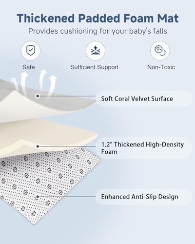 Thick Baby Play Mat for Floor,50 x 50 Playpen Mat,Tummy Time Foam Mat,Ultra Soft Support & Plush Feel,Easy Care with Non-Slip Cushioned for Infant,Kids and Toddler Crawling,Grey