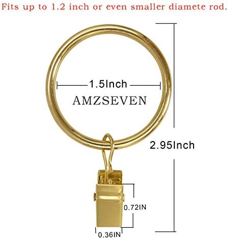 40 Pack Metal Curtain Rings with Clips, Drapery Clips Hooks, Decorative Curtain Rod Clips 1.5 in Interior Diameter, Gold