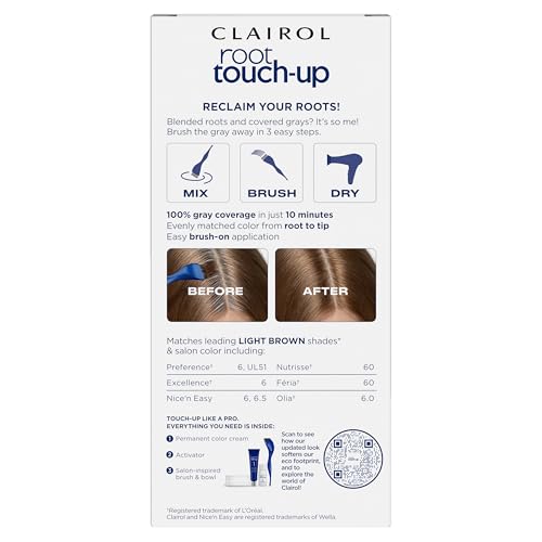 Clairol Root Touch-Up by Nice'n Easy Permanent Hair Dye, 6 Light Brown Hair Color, Pack of 2