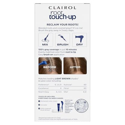 Clairol Root Touch-Up by Nice'n Easy Permanent Hair Dye, 6 Light Brown Hair Color, Pack of 2