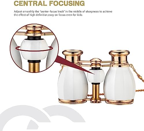ESSLNB Opera Glasses Binoculars for Women Adults 4X30mm Theater Glasses Compact Binoculars for Theater and Concerts Antique with Case Removable Chain White