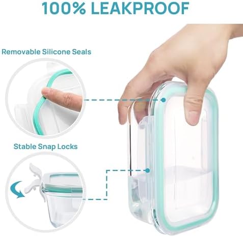 Vtopmart 8 Pack Glass Food Storage Containers with Airtight Lids, Glass Meal Prep Containers, Lunch Office Meal for Microwave, Oven, Freezer and Dishwasher, BPA Free