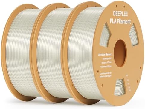 DEEPLEE PLA 1.75mm 3D Printer Filament, Dimensional Accuracy +/- 0.02mm, Neatly Wound, No Clogging, Vacuum Package, Fits for Most FDM 3D Printers, 3 Pack 1kg Translucent