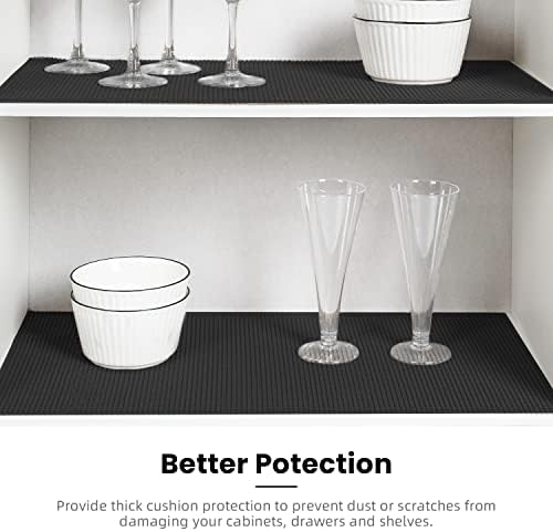 BAGAIL Drawer and Shelf Liner, 17.5 in X 20 Ft Non-Adhesive Shelf Liners for Kitchen Cabinets, Thick Strong Grip Liners for Desk, Shelves, Bathroom Drawers, Cabinet Protection - Black