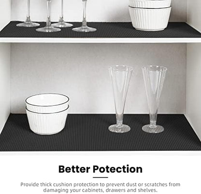 BAGAIL Drawer and Shelf Liner, 17.5 in X 20 Ft Non-Adhesive Shelf Liners for Kitchen Cabinets, Thick Strong Grip Liners for Desk, Shelves, Bathroom Drawers, Cabinet Protection - Black