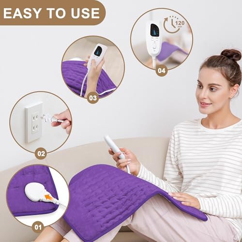 Heating Pad-Electric Heating Pads for Back,Neck,Abdomen,Moist Heated Pad for Shoulder,Knee,Hot Pad for Arms and Legs,Dry&Moist Heat & Auto Shut Off(Dark Purple, 12''×24'')