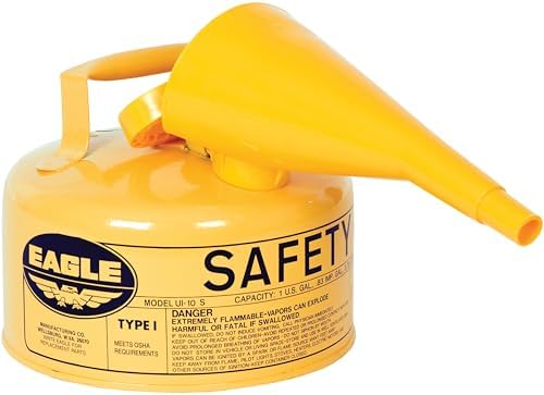 Eagle 1 Gallon Type I Yellow Safety Gas Can for Diesel with Flame Arrester, Self-Closing Lid, and F-15 Funnel, Made in the USA, Galvanized Steel Flammable Storage Can, UI10FSY