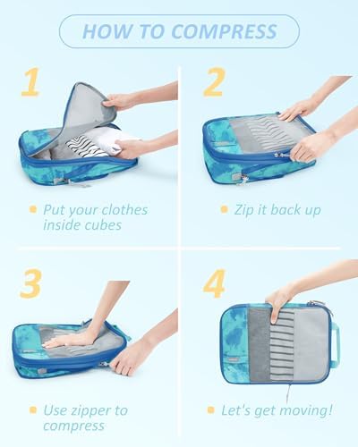 BAGSMART 6 Set Compression Packing Cubes - Lightweight Travel Essentials, Durable Luggage Organizer