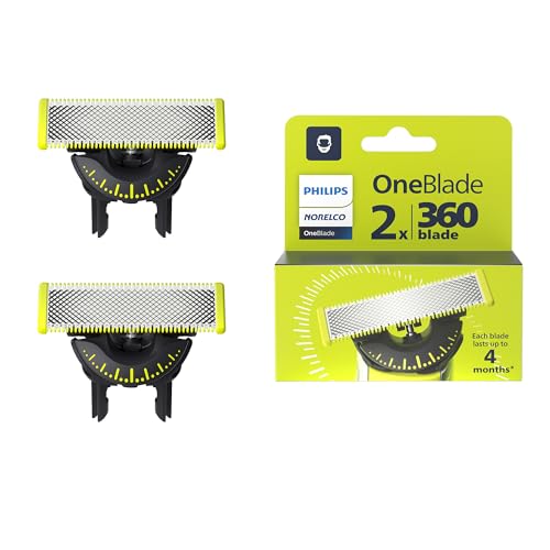 Philips Norelco OneBlade 360 Replacement Blades, for OneBlade Electric Shaver and Trimmer, Durable Stainless Steel, Trim, Edge and Shave, 2 pack, QP420/80