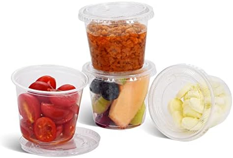 EDI [5.5 OZ, 100 Sets] Clear Disposable Plastic Portion Cups with Leakproof Lids | Jello Shot Condiment and Dipping Sauce Cups | Souffle Cups | BPA Free | Recyclable
