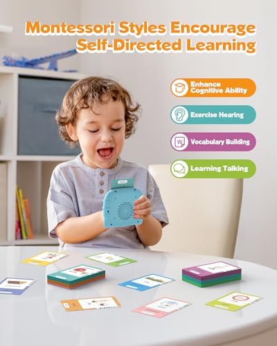 Bilingual Spanish and English Talking Flash Cards for 1-3, Airbition Pocket Speech Therapy Tools with 512 Words, Montessori Language Learning and Autism Aids, Children's Sensory Learning Kits