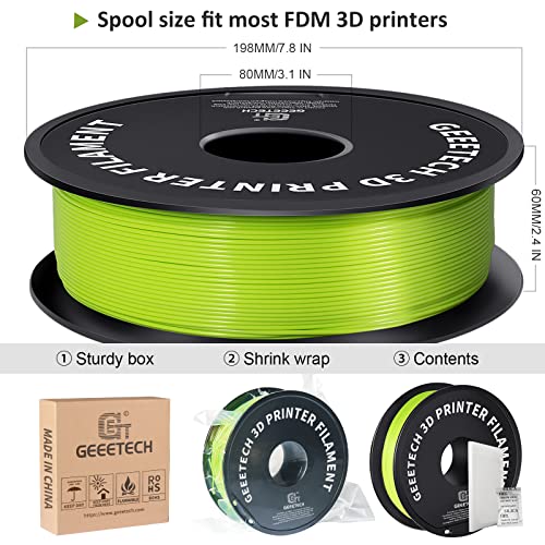 Geeetech 1.75mm PLA 3D Printer Filament, 1kg Spool (2.2lbs), Upgrade Tidy Winding Tangle-Free, Dimensional Accuracy +/- 0.03mm, Apple Green
