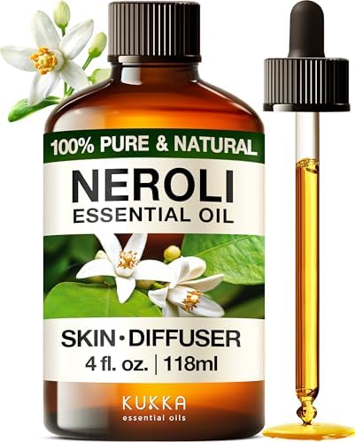 Kukka Neroli Essential Oil for Diffuser Skin - 4 Fl Oz - 100% Pure Natural Neroli Oil, Floral Scent, for Aromatherapy, Candle, Bath Bomb & Soap Making Scent DIY