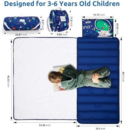 Toddler Nap Mat with Pillow and Blanket, Soft Sleeping Bag for Kids Boys and Girls, Slumber Bags Kids for Preschool, Daycare, Travel, Camping, 54" x 33" Great for Ages 3-6
