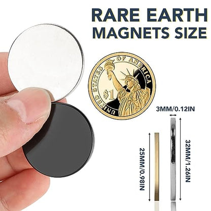LOVIMAG Super Strong Neodymium Disc Magnets, Powerful Rare Earth Magnet with Adhesive Backing for Fridge, Craft, and Office Magnets - 1.26 inch x 1/8 inch, Pack of 12 (6 Black, 6 Silver)