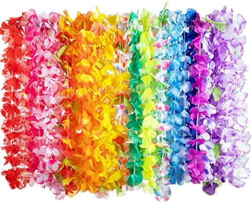 JOYIN 120 Counts Hawaiian Leis Bulk, Colorful Tropical Flower Leis for Kids Adults Hawaiian Beach Luau Party Favors Decorations