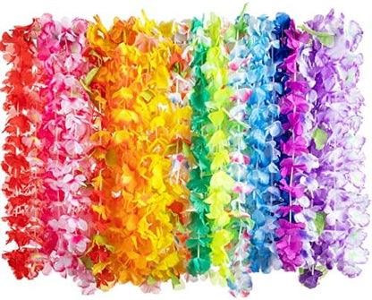 JOYIN 120 Counts Hawaiian Leis Bulk, Colorful Tropical Flower Leis for Kids Adults Hawaiian Beach Luau Party Favors Decorations