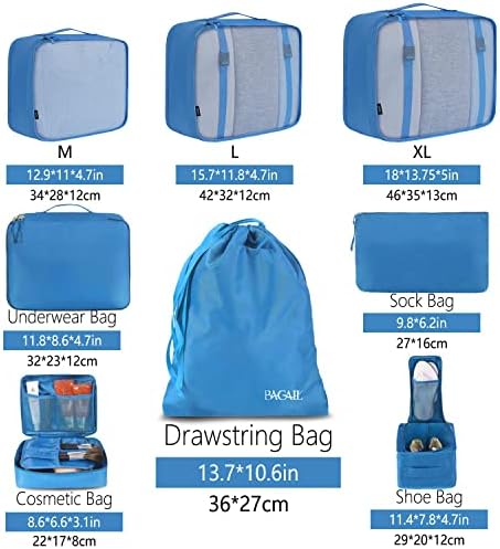 BAGAIL 8 Set Packing Cubes Luggage Packing Organizers for Travel Accessories-Light Blue