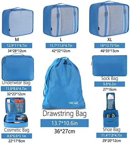 BAGAIL 8 Set Packing Cubes Luggage Packing Organizers for Travel Accessories-Light Blue