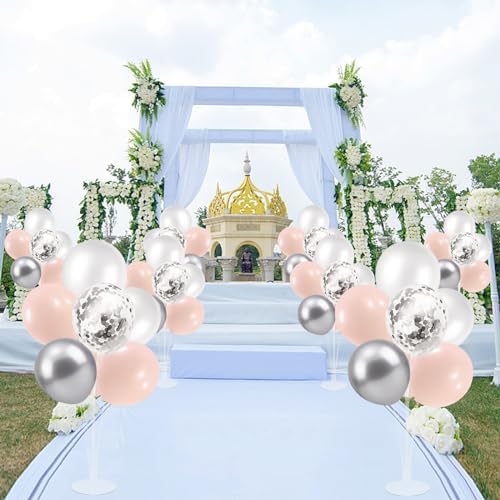 Pink and Silver Balloon Stand Centerpiece Table Decorations for Baby Shower Wedding Engagement Bridal Shower Anniversary Mother's Day Birthday Party Decorations(Pink silver set4)