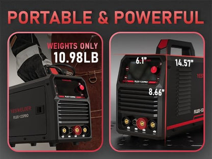 YESWELDER 135Amp MIG Welder,110V Flux Core Welder Flux Core MIG/Lift TIG/Stick 3-in-1 Large LED Digital Display Welding Machine IGBT Inverter Welder FLUX-135PRO