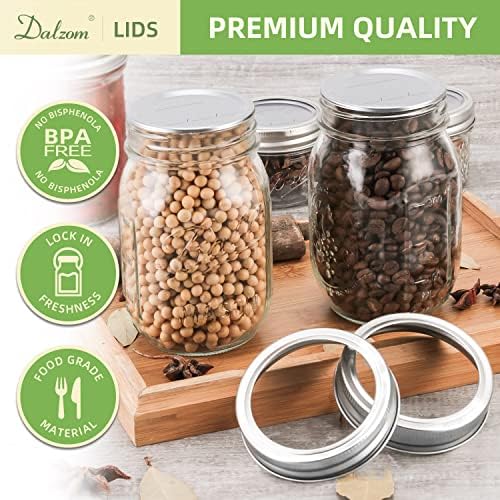 Dalzom® 48Pcs Canning Lids with Rings Wide Mouth, Premium Mason Jar Lids with Bands/Rings for Ball, Kerr Jars - Food Grade Material, 100% Fit & Airtight for Wide Mouth Mason Jars