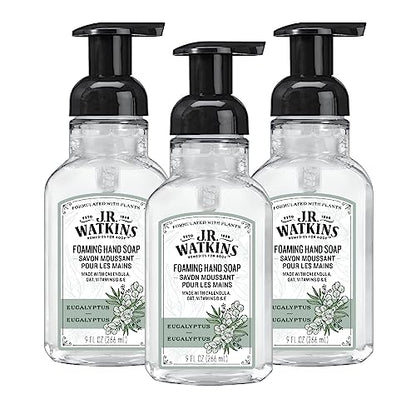 J.R. Watkins Foaming Hand Soap Pump with Dispenser, Moisturizing Hand Soap Foam, Alcohol-Free, Cruelty-Free, , Use for Kitchen or Bathroom, Eucalyptus, 9 fl oz,3 Pack