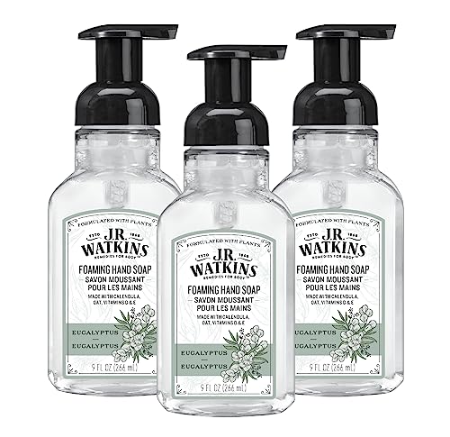 J.R. Watkins Foaming Hand Soap Pump with Dispenser, Moisturizing Hand Soap Foam, Alcohol-Free, Cruelty-Free, , Use for Kitchen or Bathroom, Eucalyptus, 9 fl oz,3 Pack