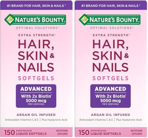 Nature's Bounty Advanced Hair, Skin & Nails, Argan-Infused Vitamin Supplement with Biotin and Hyaluronic Acid, 150 Rapid Release Softgels (Pack of 2)