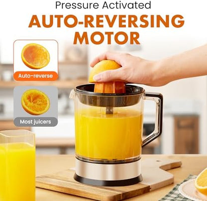 Elite Gourmet ETS740 BPA-Free Electric Citrus Juicer with 2 Cones, Compact, Large Volume, Pulp Control, Oranges, Lemons, Limes, Grapefruits with Easy Pour Spout, 1.2L, Black/Stainless Steel