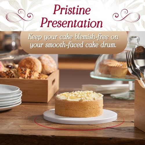 Cakebon Cake Boards - Sturdy 1/2 Thick Drums - 8 Inch Professional Fully Wrapped Edges White 3-Pack