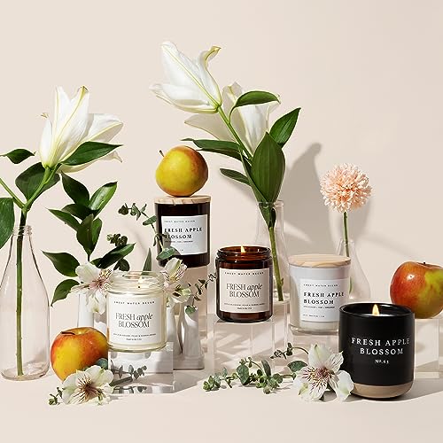 Sweet Water Decor Fresh Apple Blossom Soy Candle | Apple, Ambrosia Peach, Citrus, and Pineapple Scented Candles for Home | 9oz Amber Jar + Black Lid, 40+ Hour Burn Time, Made in The USA