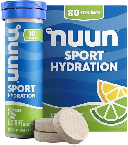 Nuun Sport Electrolyte Tablets with Magnesium, Calcium, Potassium, Chloride & Sodium, Gluten Free & Vegan, Lemon Lime, 8 Pack (80 Servings Total)