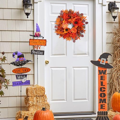 24" Fall Wreath for Front Door Outside - Sunflower, Pumpkin, Berry & Maple Leaves | Weatherproof Autumn Outdoor Wreaths with Hanger Hook for Thanksgiving, Harvest