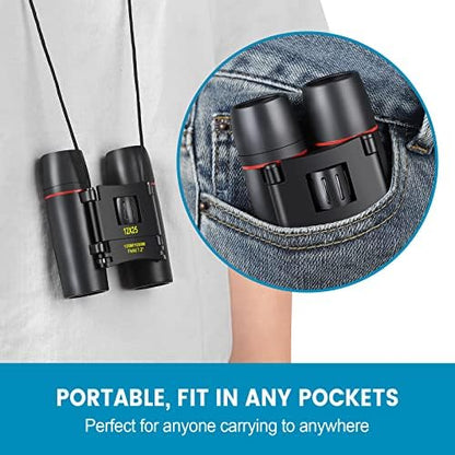 12X25 Mini Pocket Binoculars Compact, Small Lightweight Foldable for Adults Kids Bird Watching, Travel, Opera Concert, Hiking, Cruise, Football Game Green