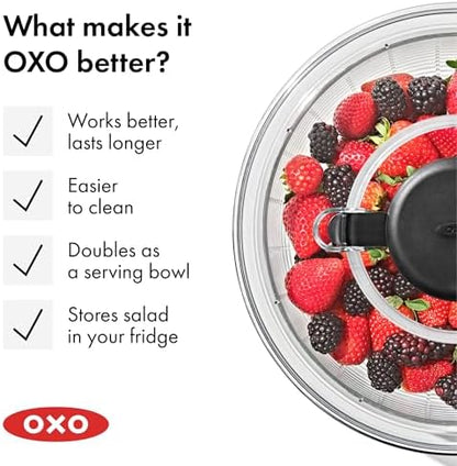 OXO Good Grips Salad Spinner | Lettuce Spinner | Fruit Washer | Fruit Washing Bowl with Strainer | Vegetable Cleaner | Salad Cleaner | Lettuce Washer | 6.22 Quart Capacity