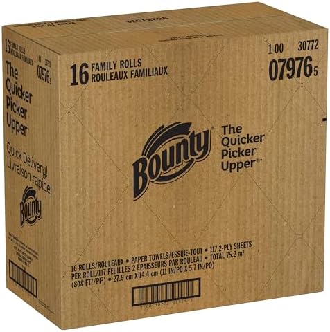 Bounty Paper Towels Quick Size, White, 16 Family Rolls = 40 Regular Rolls