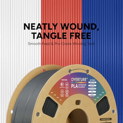 OVERTURE PLA Filament 1.75mm, Neatly Wound 3D Printer Filament 1kg Spool (2.2lbs), Dimensional Accuracy +/- 0.02 mm, Fit Most FDM 3D Printers (Cement Gray)