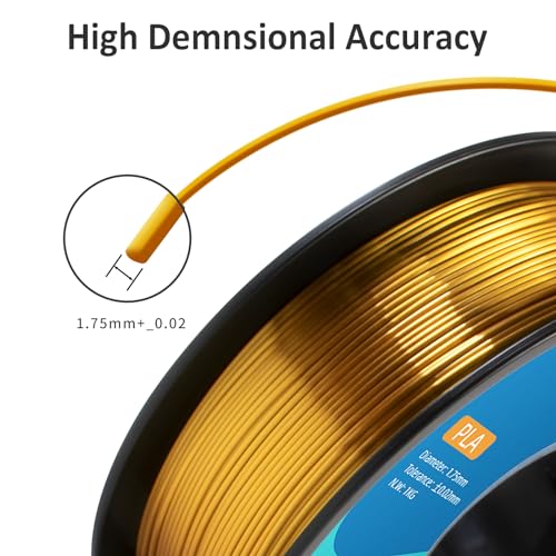 GIANTARM 3D Printer Filament, Silk Gold Pla Filament, 1Kg(2.2lbs) Spool, 1.75mm Dimension Accuracy +/- 0.03mm, 3D Printing Filament