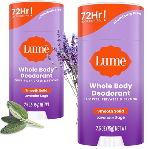 Lume Whole Body Deodorant - Smooth Solid Stick - 72 Hour Odor Control - Aluminum Free, Baking Soda Free and Skin Safe - 2.6 Ounce (Pack of 2) (Lavender Sage)