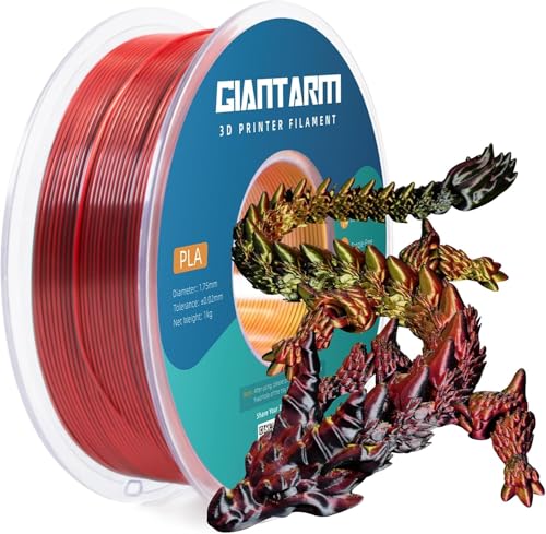 GIANTARM Tri-Colors Silk Pla Filament, Shiny Pla 3D Printer Filament 1.75mm +/-0.03mm, 1Kg (2.2lbs) Spool, Vacuum Packaging (Red+Gold+Black)