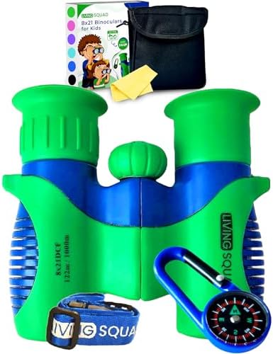 Kids Binoculars 8x21- Kids Gift Aged 3-12, Shock Proof Compact Binoculars for Child Set- Neck Strap, Compass, Carabiner, Case- High-Resolution Optics Boy & Girl Gift Toy for Bird Watching, Camping