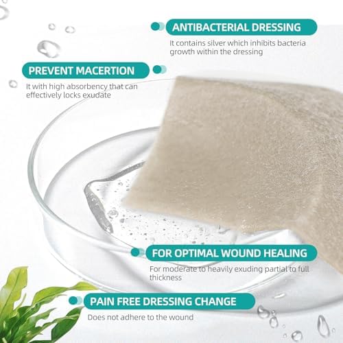 Dimora Upgrade Silver Calcium Alginate Wound Dressing -Antibacterial Non Stick Gauze for Wounds Care, Highly Absorbent Sterile Bandage Pads with Ag, 3'' x 3'' Patches 12 Packs Individual