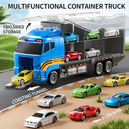 Toddler Boys Toys for 3 4 5 6 Years Old, Truck Vehicle Set with Play Mat, Die-Cast Toy Car Carrier Truck for Kids, Birthday Gifts Toys for 3 4 5 6 7 8+ Year Old Boys