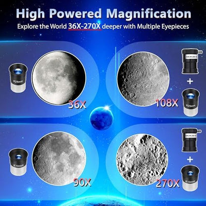 Telescope, 90mm Aperture 900mm Refractor Telescope for Adults High Powered, Astronomical Telescopes for Adults Astronomy Beginners with Professional Eyepieces, Tripod, Phone Adapter&Carry Bag