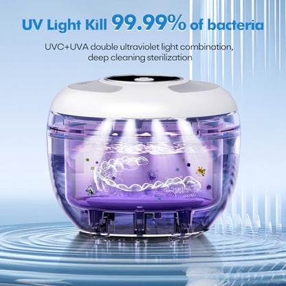 Upgraded Ultrasonic Retainer Cleaner Machine, 45kHz Ultrasonic Dentures Cleaner for Night Guards, Braces, Aligner, Toothbrush, Jewelry and More, 200ML Capacity, White